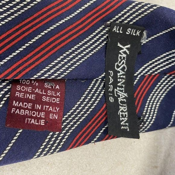 Yves Saint Laurent YSL 🐾  Authentic Maroon & Navy Silk Italian Tie w/COA - Picture 6 of 7